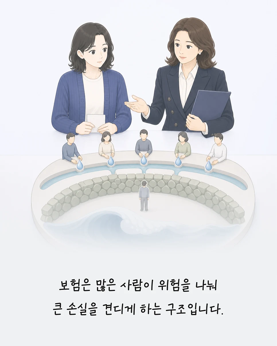 많은 사람이 위험을 나눠 큰 손실을 견디는 보험 구조