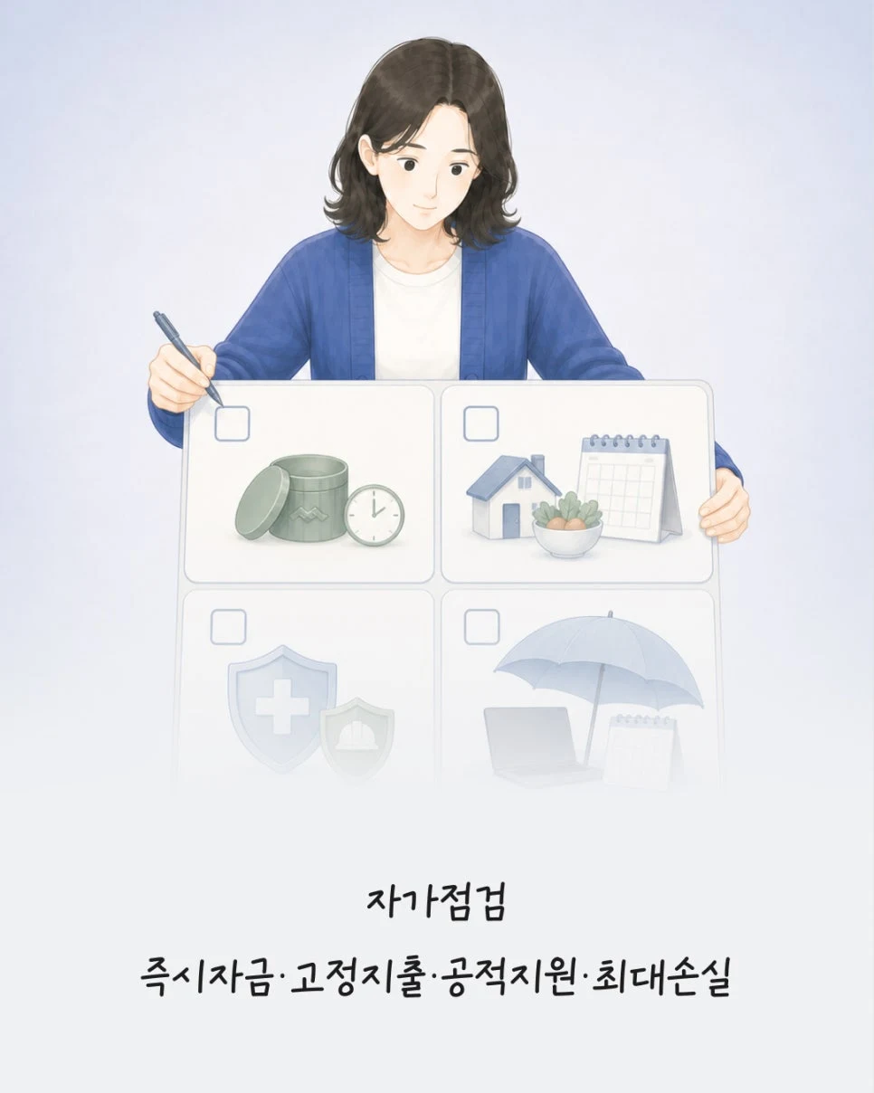 즉시자금, 고정지출, 공적지원, 최대손실 자기점검