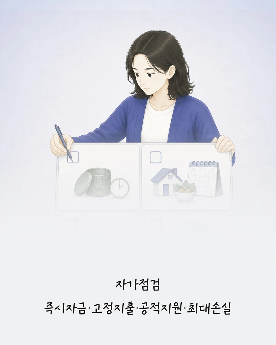 즉시자금, 고정지출, 공적지원, 최대손실 자기점검