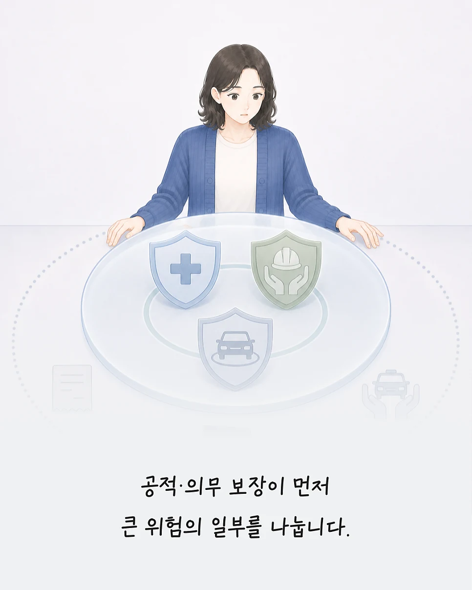 공적 의무 보장이 먼저 큰 위험의 일부를 분담